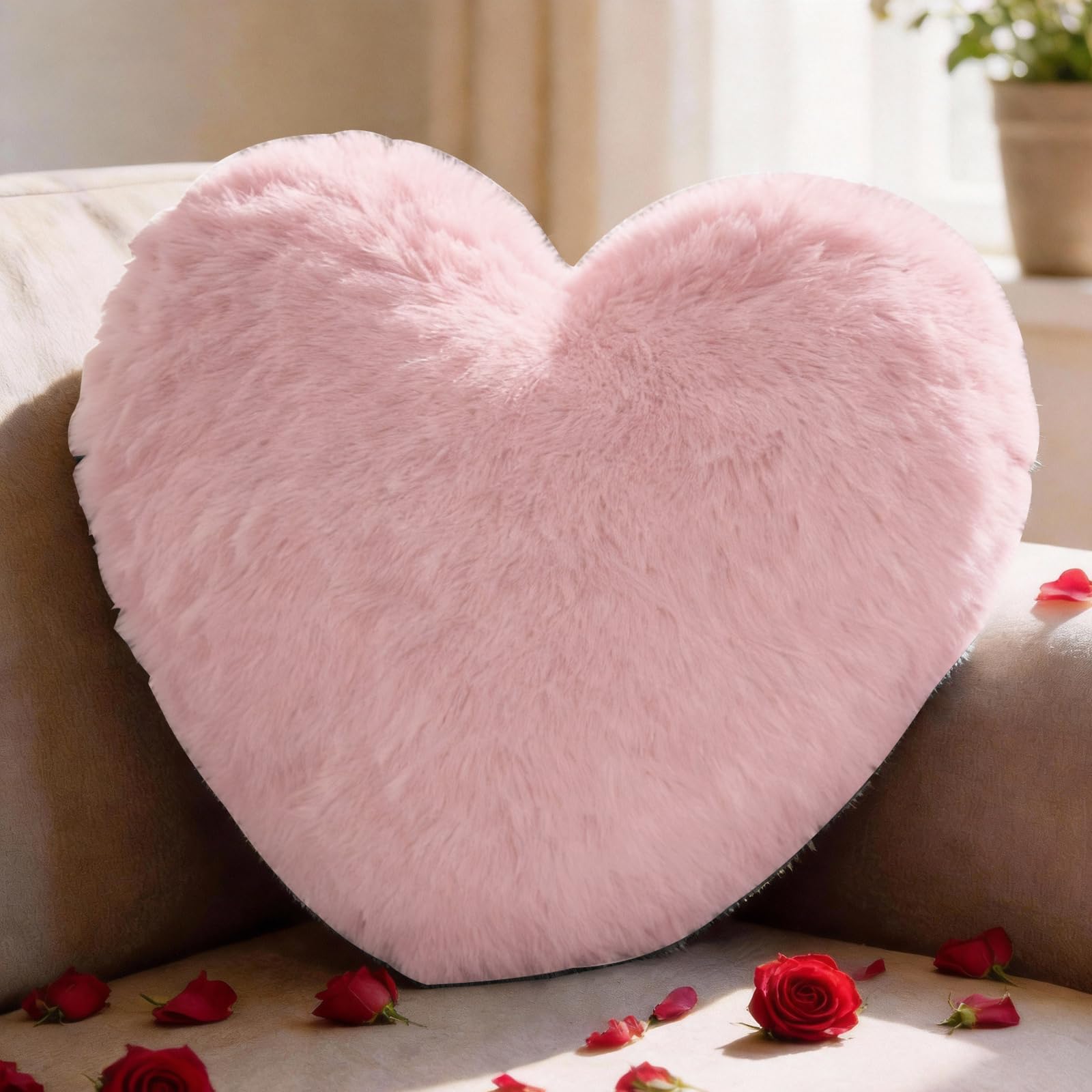 Herzkissen Kuschelkissen Flauschig - 36x46 cm - Hellrosa Herzform Kissen, Plüsch Kissen Herzform, Love Zierkissen Aesthetic, Herzkissen Geschenk für Wohnzimmer Sofa, Kind Schlafzimmer Bett
