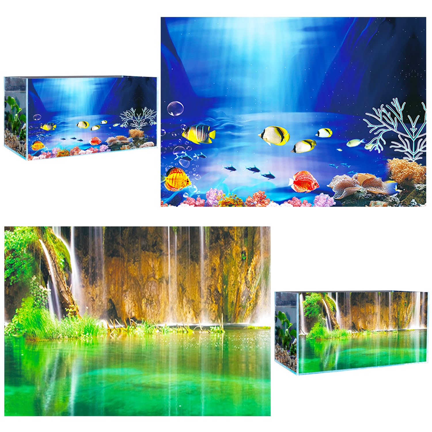 VLYX 3D PVC Aquarium Background Panel 62x30cm Ocean Underwater Decoration for Fish Tanks