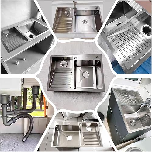 Miniatura 6 de Fregadero de lavandería de acero inoxidable con tabla de lavado integrada, bañera para lavar a mano con panel grueso, fregadero de lavandería con