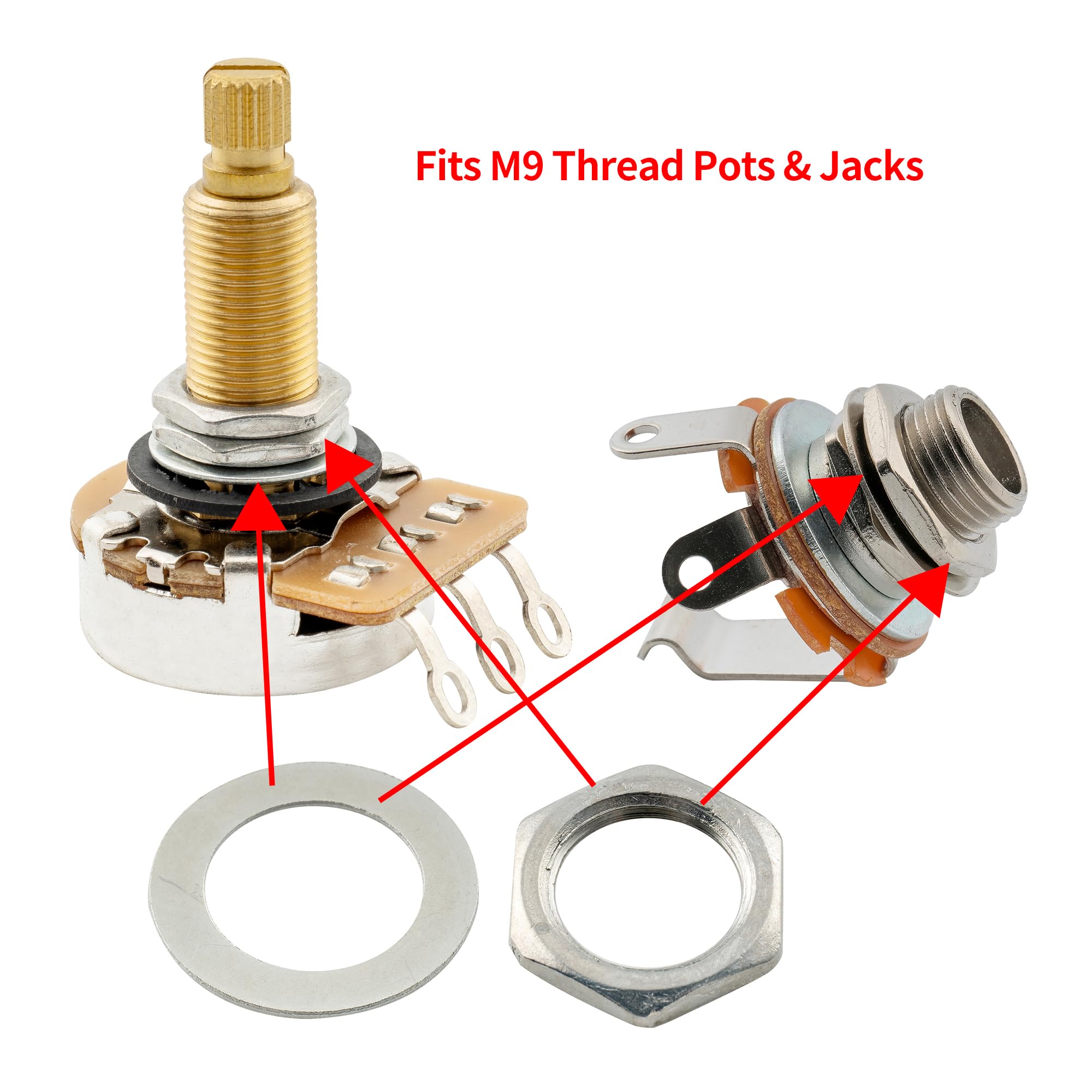 Amazon.com: Musiclily Pro M9 Metric Guitar Pots Hex Nuts and Flat