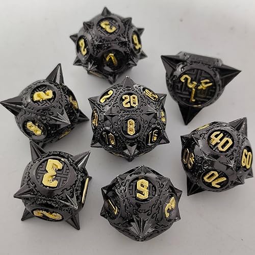 Miniatura 6 de DND - Juego de dados de metal Dungeons & Dragons D&D redondos poliédricos RPG, 7 dados grandes, accesorios de personajes, juego de dados D&D MTG