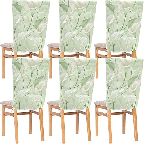 Calla Lily Flower Pastel Colors Mint Green Decorative Dining Chair Slipcovers for Festivals (Easter, Graduation, etc.) Washable Anti-Slip Chair