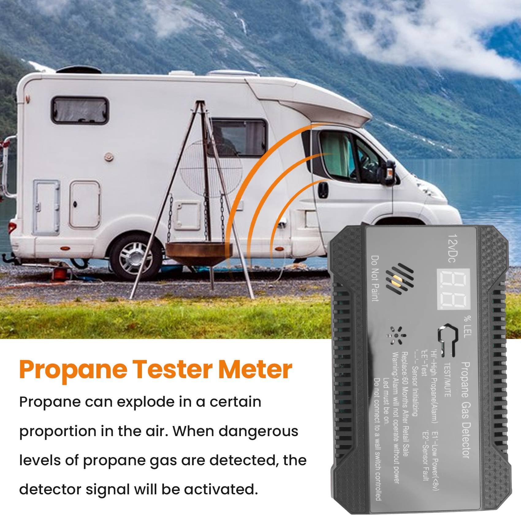 wudoo Detector de Propano 12V LPG Sensor de Gas Natural Alarma de Fuga 85DB Sirena para AutomóVil RV Hogar Medidor de Prueba de Propano Digital (Negro)