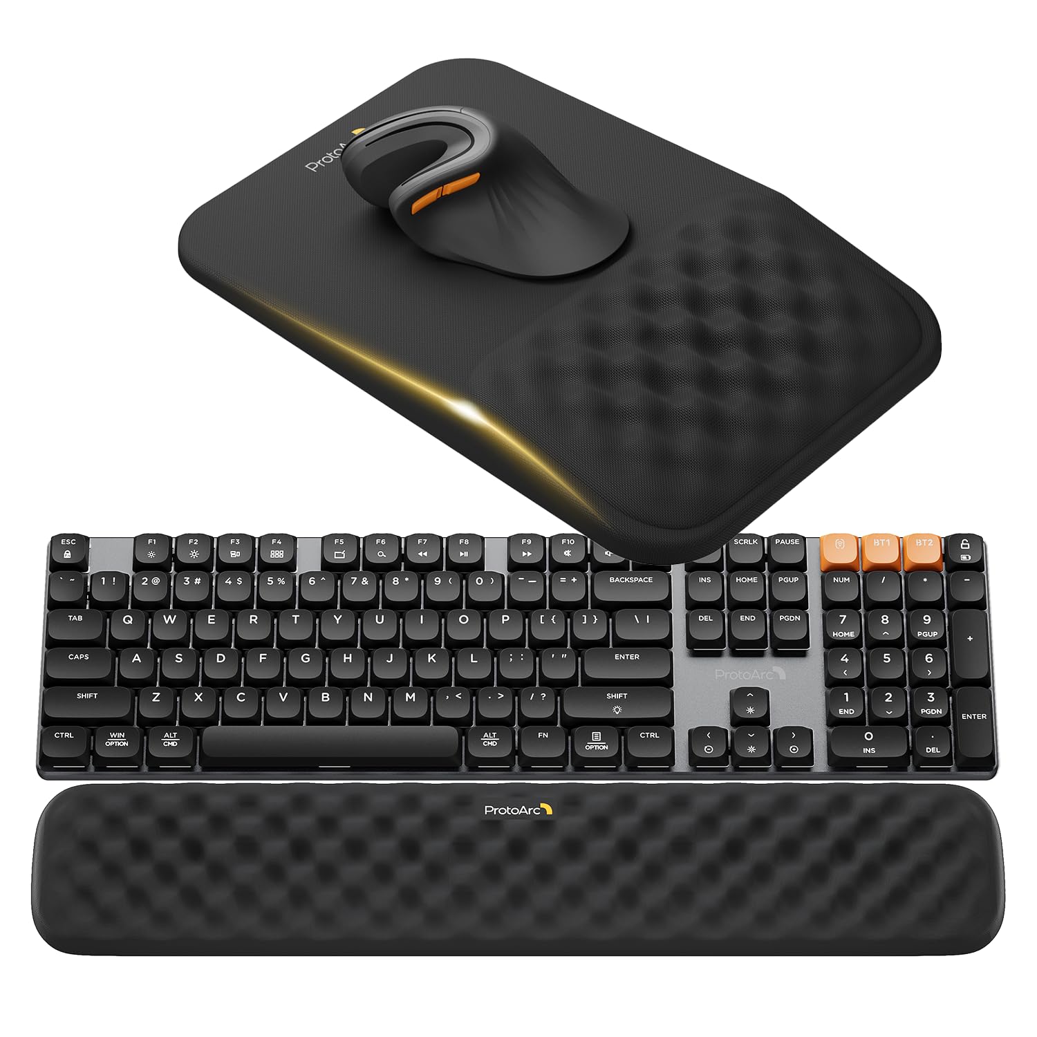 ProtoArc KMP50 Tapis de souris ergonomique avec repose-poignet et repose-poignet pour clavier d'ordinateur, design massant, surface en lycra et base antidérapante en polyuréthane pour soulager la
