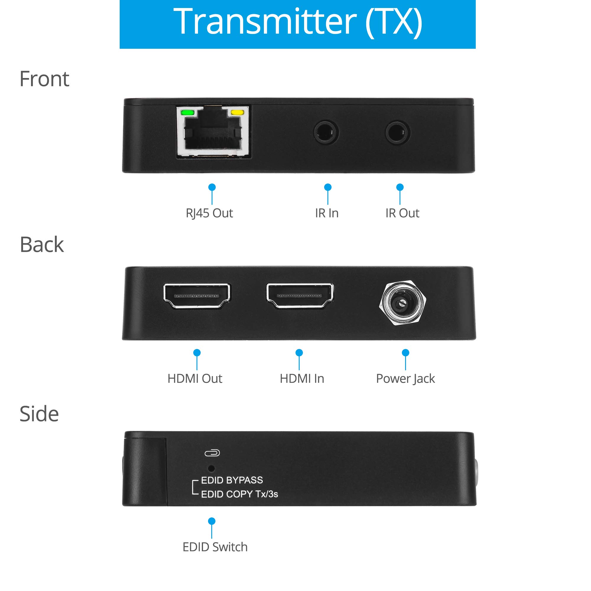 gofanco Cavo Ethernet 4K HDMI 2.0 Extender Balun Over CAT6 - Loopout su TX, fino a 200 piedi a 4K a 60Hz YUV 4:4:4, HDR, 18Gbps, HDCP 2.2, IR bidirezionale, PoC, 4K a 1080p Downscale (HD20Ext)