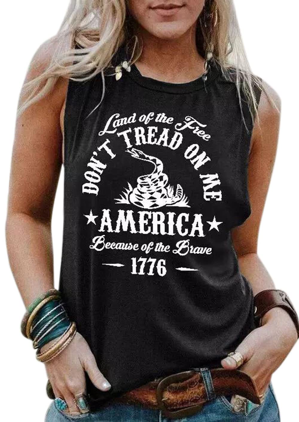 VKEGNIO America Tank Don't Tread On Me Tank Top Funny Snake Graphic Tank Tee America Because of The Brave 1776 Vest Shirt