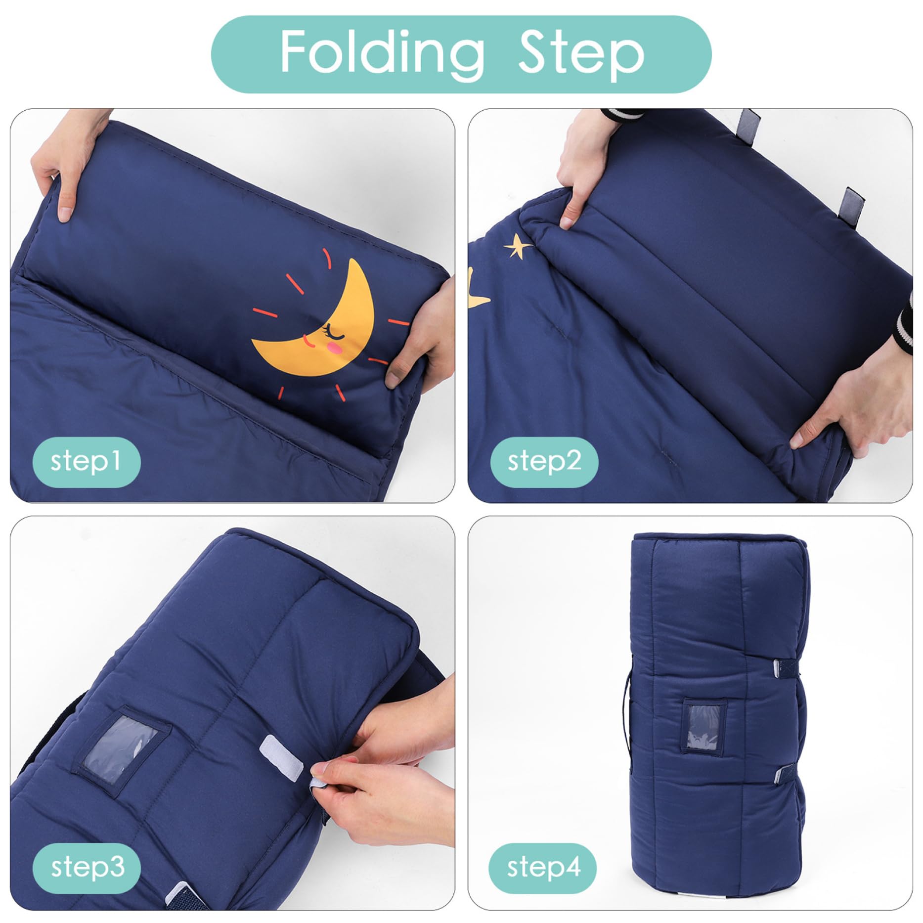 Nickerchenmatte 20x46 Zoll Faltbare Nickerchenmatte für Kleinkinder mit Kissenmattendecke tragbare Schlafsack Kinder mit Befestigungsgurten Nickerchenmatte für Kleinkinder für Kindergarten, Schlafsäc