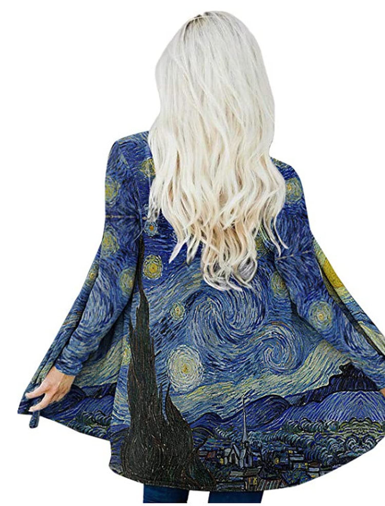 kevazingoOil painting shirt starry night women loose casual long-sleeved clothing light and thin long cardigan