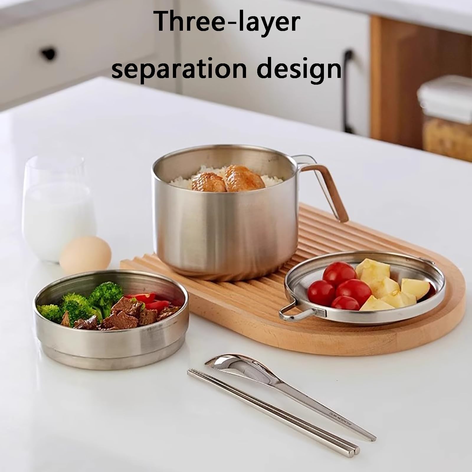 Fiambreras Comida Trabajo, Lonchera, Lunch Box, Cuenco De Acero Inoxidable para Fideos Instantáneos con Tapa, Juego De Utensilios Incorporado, para El Trabajo, La Escuela O Un Picnic, 2170 Ml