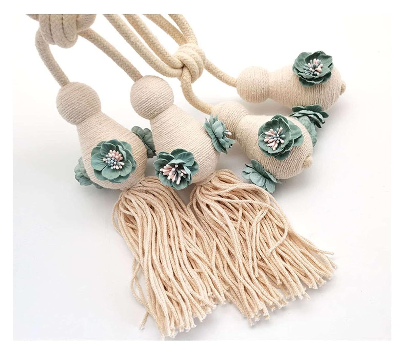 Embrasses à Rideaux en Corde Tissée à Pompon, 2 Pièces Embrasses à Rideaux Décoratives Faites À La Main Embrasses à Drapé, Corde Tissée en Coton Simple avec Boule Suspendue à Fleurs Attachées, Facil