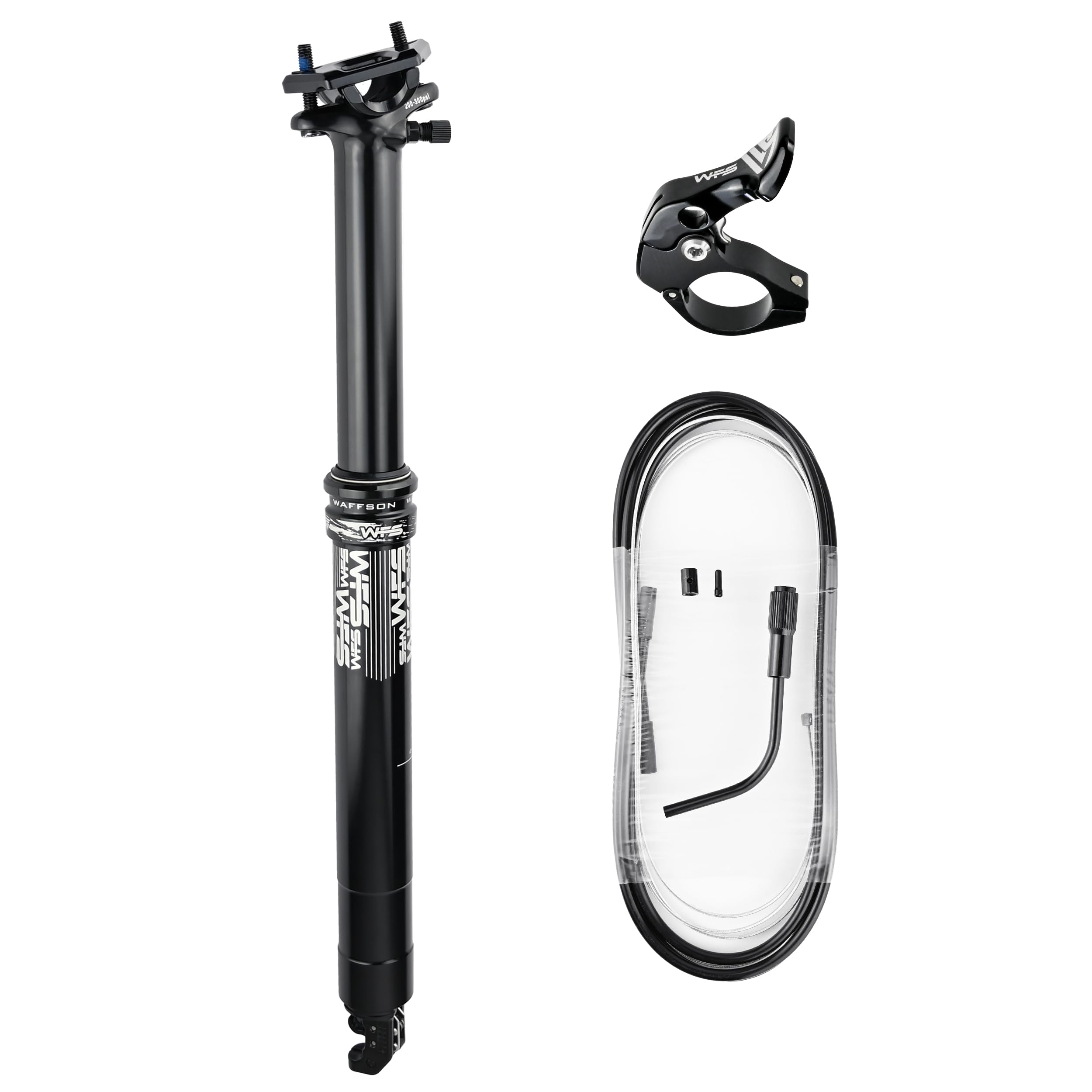 WFS Strata Air Adjustable Suspension Internal Routing 30.9mm Dropper Post Kit w/ Remote Lever and Cable, 7075-T651 Aluminum Alloy Seatpost for Mountain Bike, Road Bikes, MTB and BMX, Black — image 1