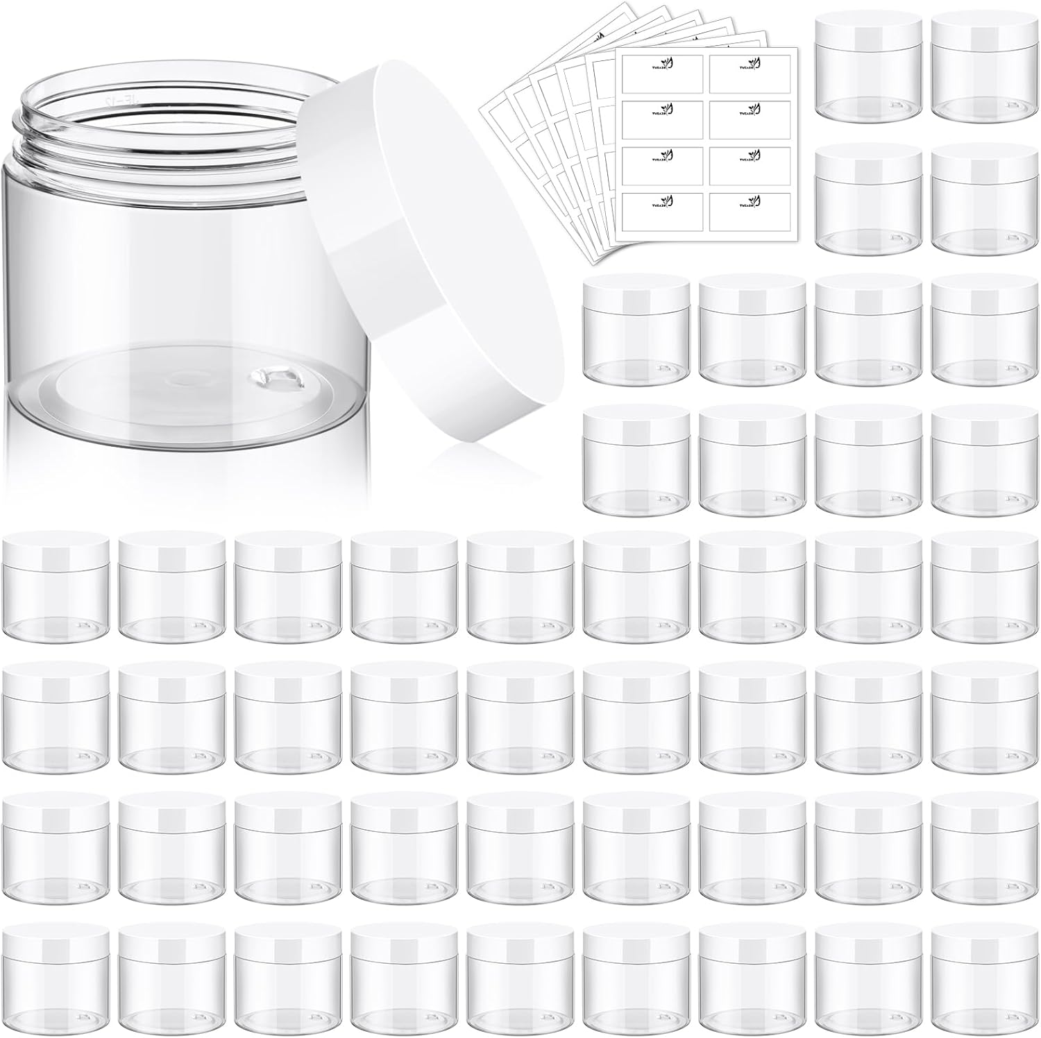 48 Pack 6 Oz Plastic Jars with White Lids, 6oz Small Plastic Containers with Lids for Cosmetic Makeup Beauty Products, Slime, Sample, Travel, BPA Free | Wide Mouth | Refillable
