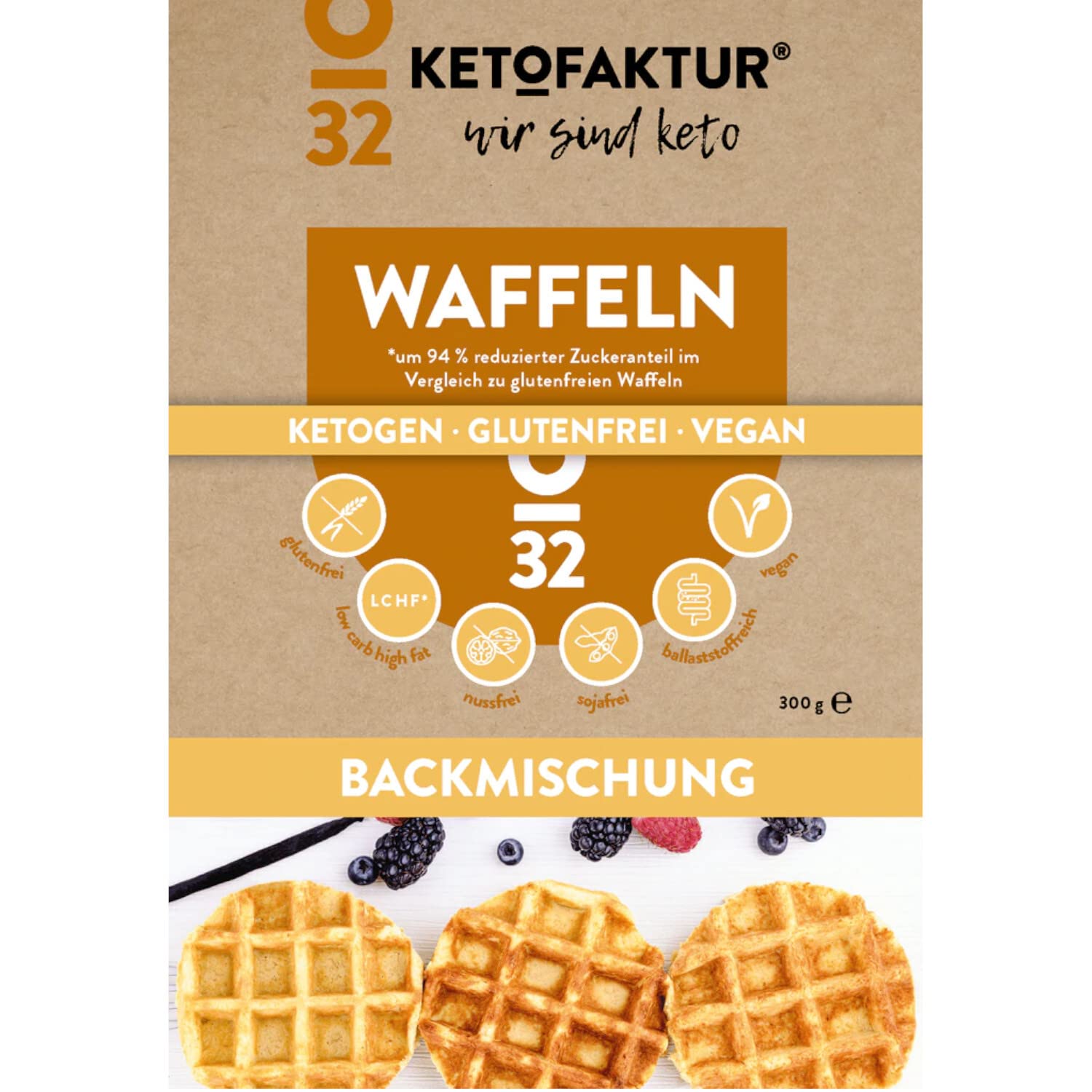 KETOFAKTUR® Backmischung WAFFELN No10 | 6 Packungen à 300g I 94% zuckerreduziert | KETOGEN | GLUTENFREI | VEGAN | Waffelmischung ohne Zuckerzusatz | low carb high fat | Paleo I Diabetiker geeignet