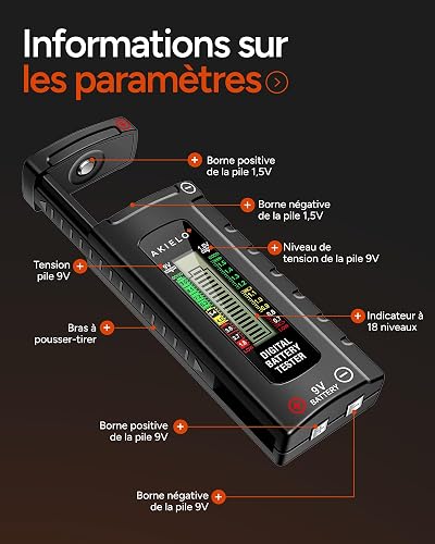 AKIELO+ Digital Battery Tester – Easy Read LCD Display – No Battery Required – Universal Household Battery Checker for Size AA AAA C D 9V 1.5 Cell (Batteries Not Included) - 5