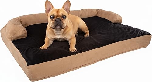 PETMAKER Sofá cama para perro, cama para mascotas de 35.5 x 25.5 pulgadas, sofá ortopédico de 3 capas con gel refrescante, espuma viscoelástica y