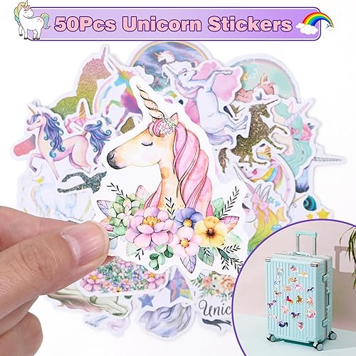 Miniatura 6 de Winrayk 98 piezas de unicornio para fiesta, suministros de cumpleaños para niñas, varita de burbujas de paja, pulsera de silicona, llavero, pegatina