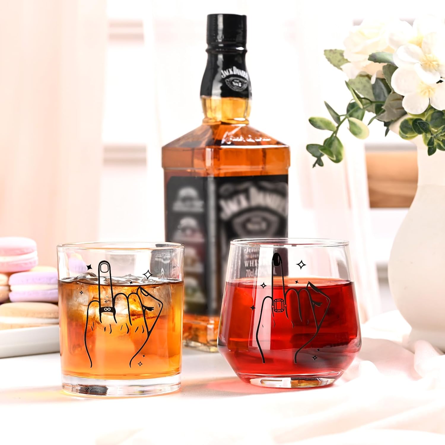 Futtumy Ring Finger Wine Glasses Set of 4, Wedding Gifts for Couples, Bridal Shower Gifts, Engagement Gift, Bride and Groom Gift, Engagement Present for Couples Mr. Mrs. His Hers - Image 7