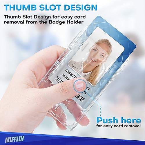 Miniatura 5 de Mifflin Soporte rígido para tarjetas de identificación con clip retráctil (transparente, paquete de 2), carretes de tarjetas de identificación