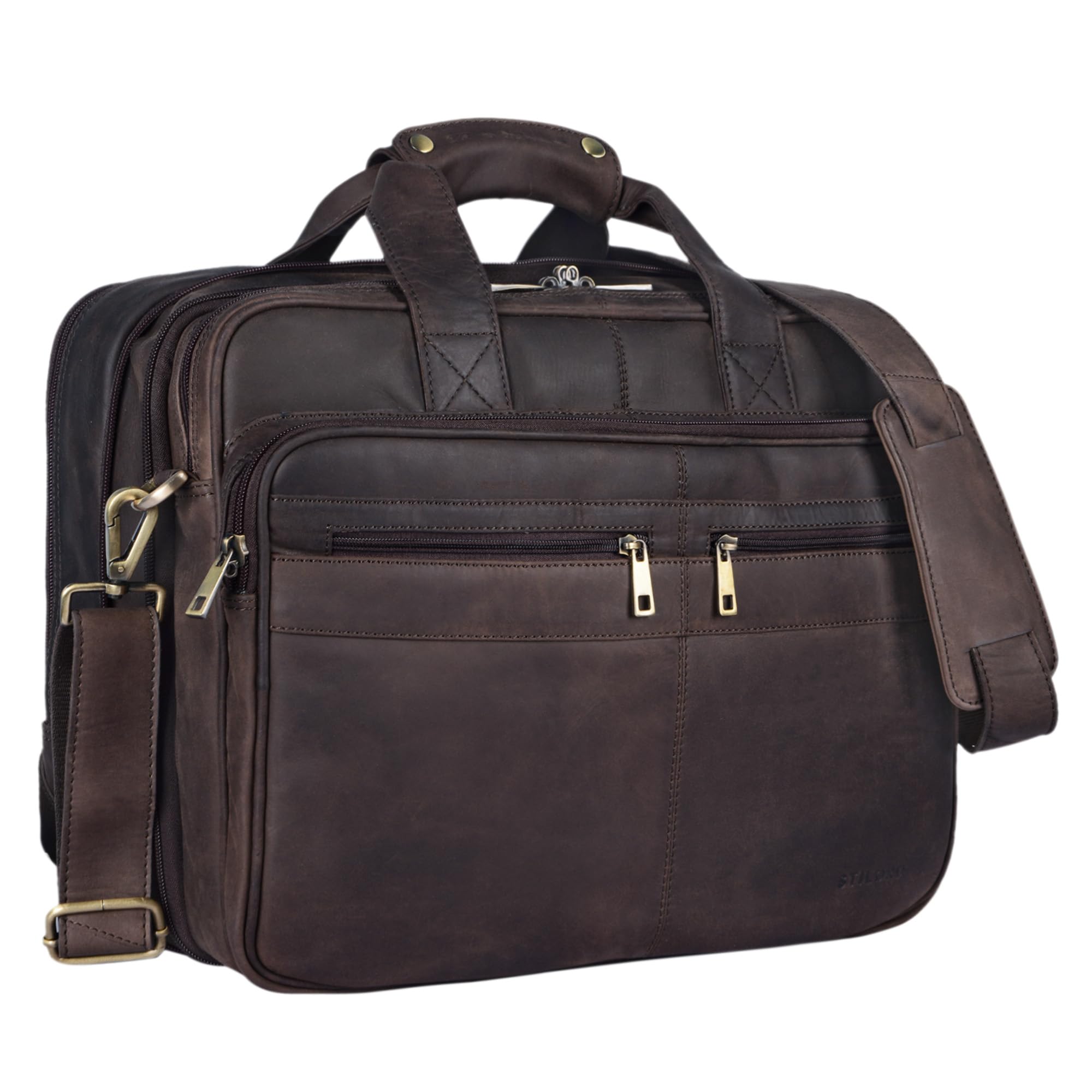 STILORD Alexander Sac d'affaires Hommes Cuir Porte-Documents Sacoche d'ordinateur Serviette de Travail Sac d'enseignant à Bandoulière Couleur:Colorado - Marron
