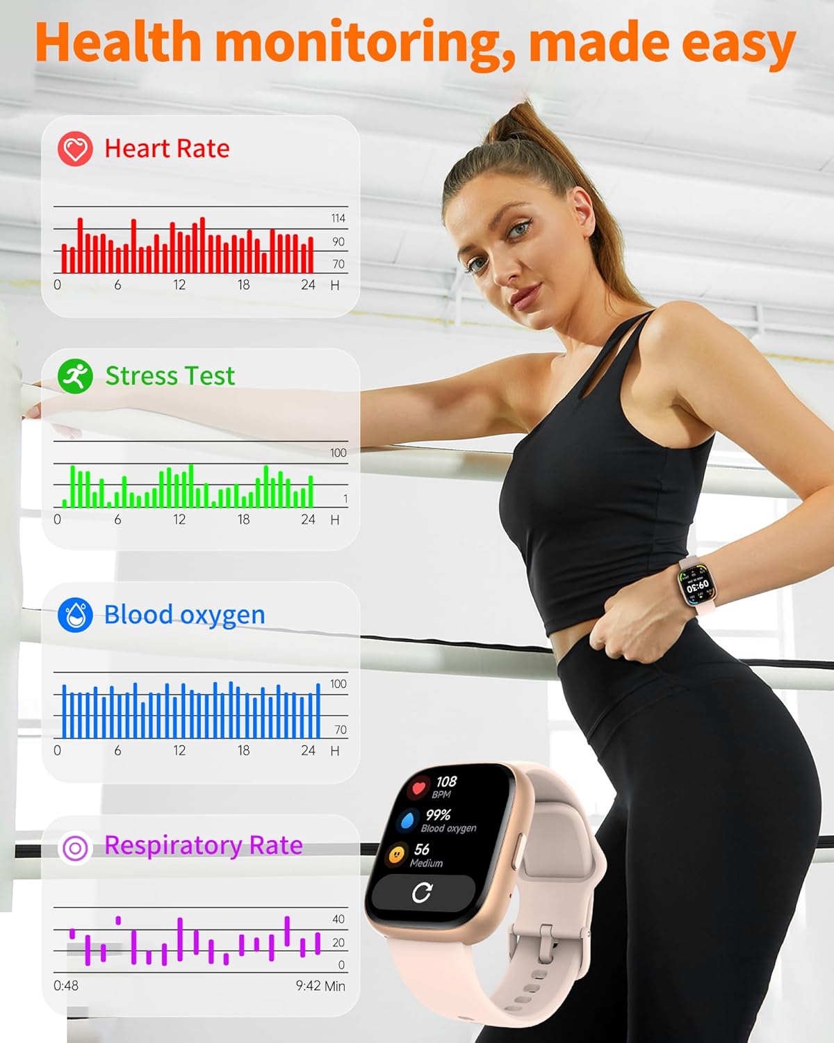 Smart Watch for Men Women, Bluetooth Calling, 1.83" HD Touch Screen Fitness Tracker, 100+ Sports Modes,Heart Rate Sleep Monitor, DIY Dial, IP68 Waterproof, Compatible with Android & iOS - Image 4