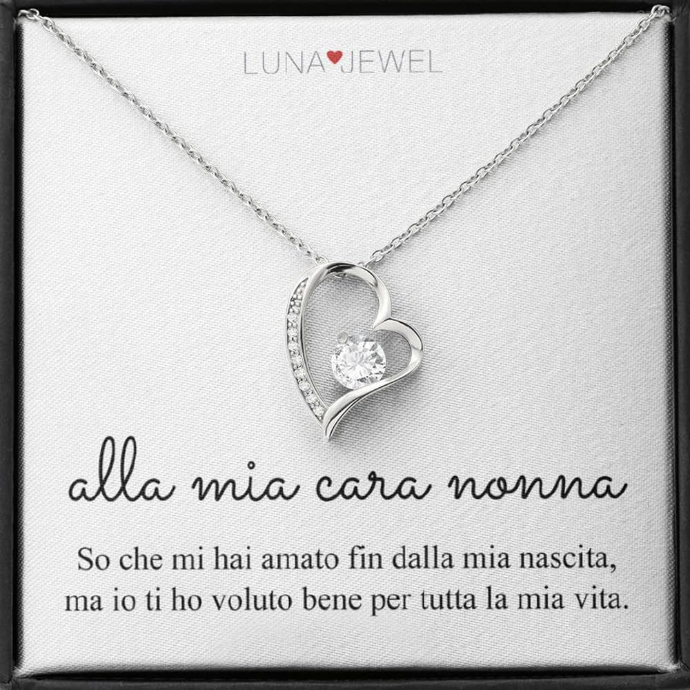 Luna Jewel Collana per Nonna con dedica, colore oro o argento, cuore, idea regalo, con cofanetto e messaggio, ciondolo donna, gioielli, per lei, idee compleanno