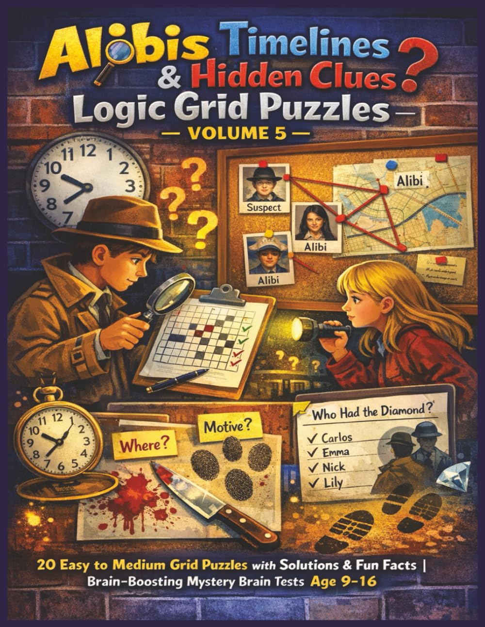 Alibis, Timelines & Hidden Clues Logic Grid Puzzles – Volume 5: 20 Easy to Medium Grid Puzzles with Solutions & Fun Facts | Brain-Boosting Mystery ... Logic Grid Mystery Puzzles for Kids & Teens)