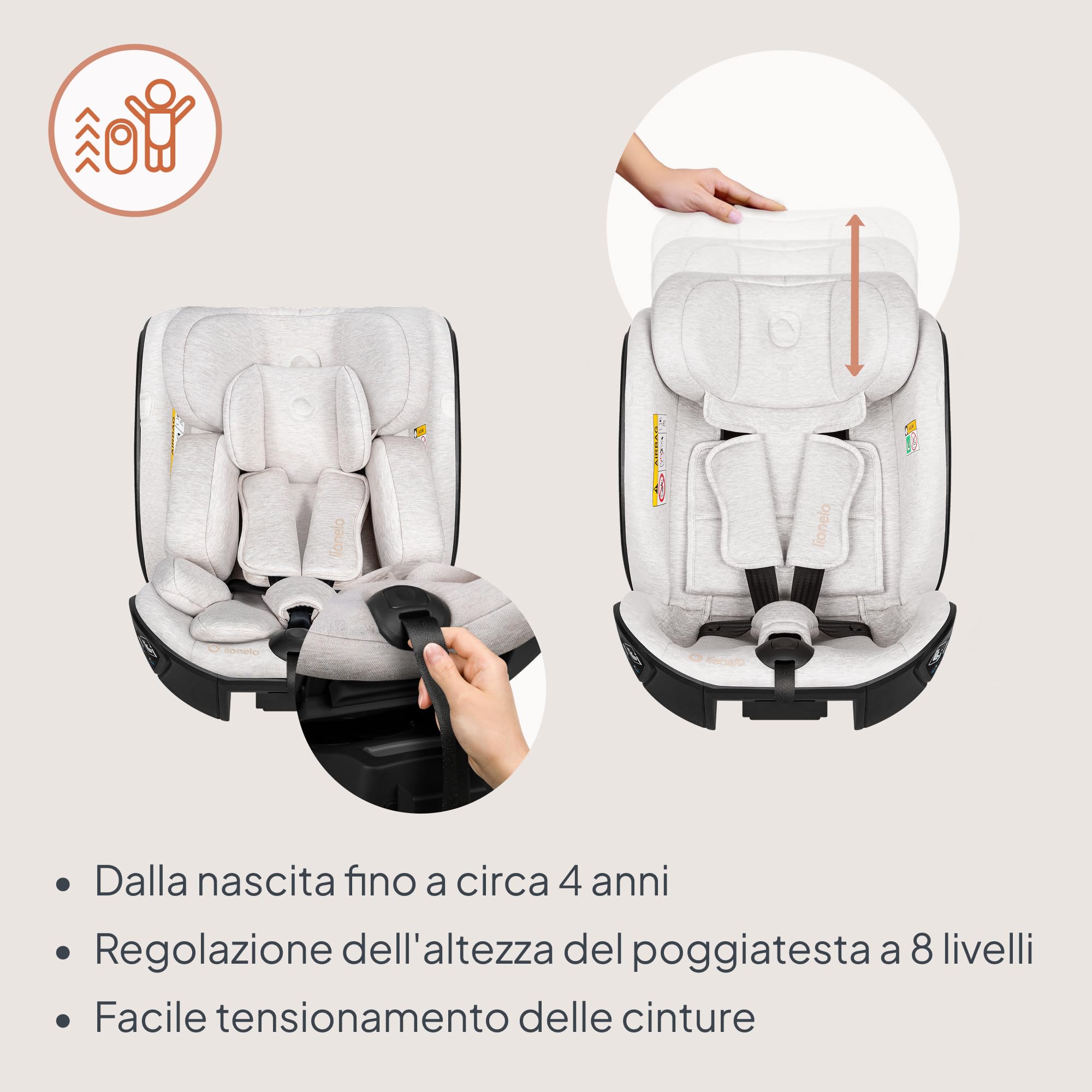 LIONELO Moxie Next i-Size Seggiolino Auto Girevole per Bambini 0-4 Anni