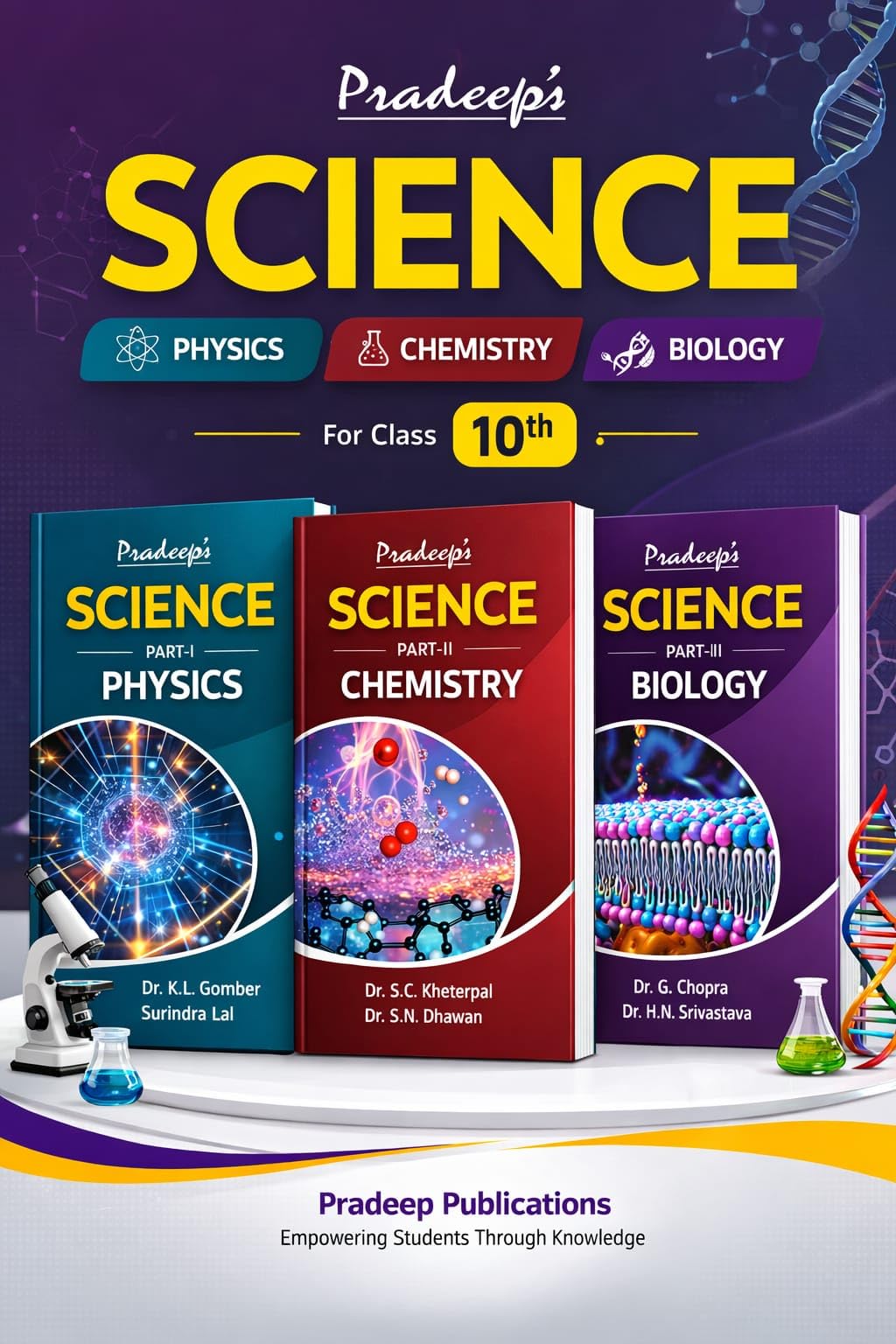 Pradeep's Science Physics, Chemistry, Biology Part - I to III for Class 10 - Examination 2026-27 (Set of 3 Books)
