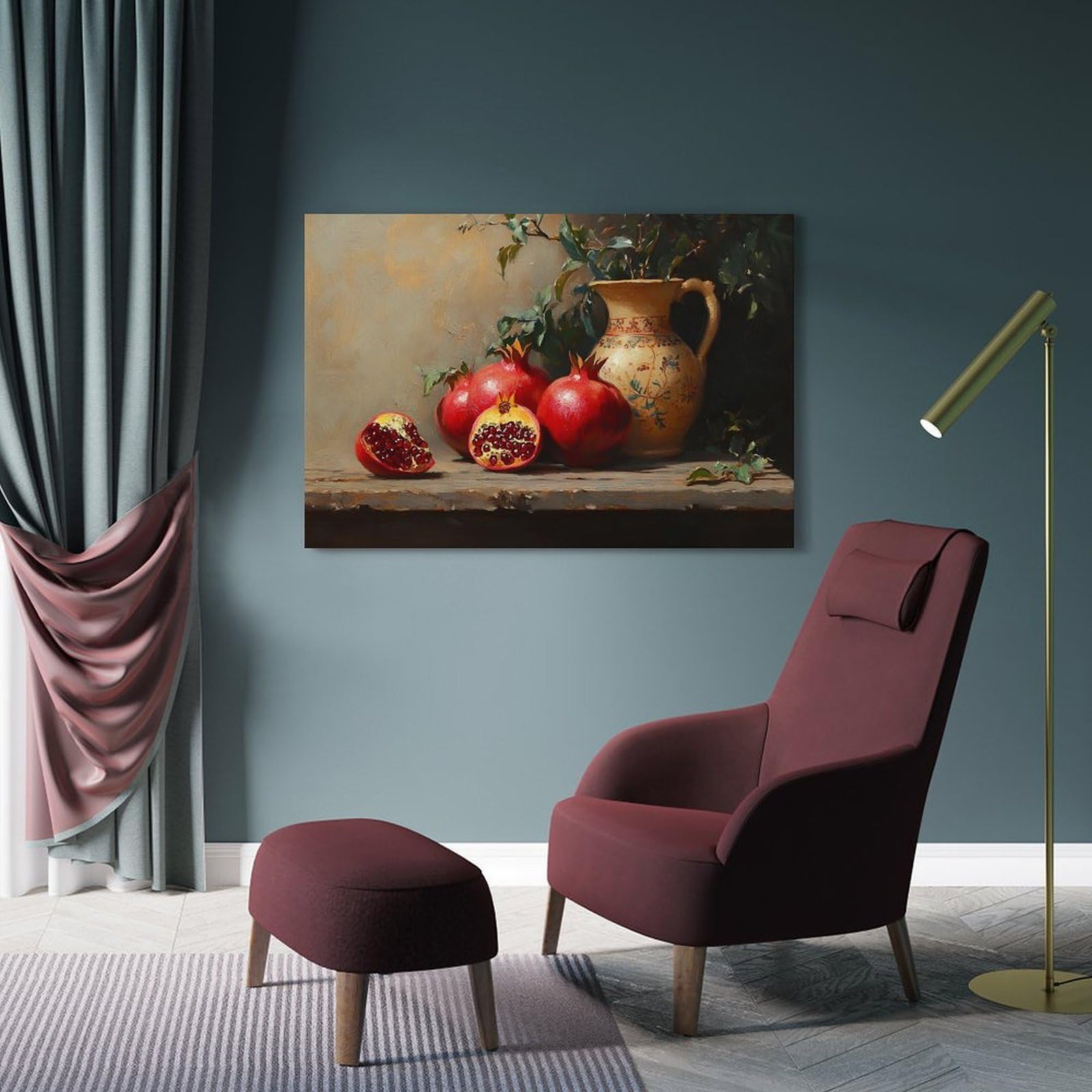 Ästhetische Wandkunst zum Aufhängen, Granatapfel-Druck, Stillleben, Leinwandposter, rustikale Dárk Acádemia, Wanddekoration für Küche und Esszimmer, 50 x 75 cm