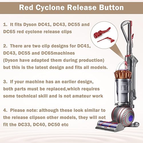 Miniatura 4 de Nuevo botón de la aspiradora liberación rojo clip y pestillo reemplazo para Dyson Cyclone DC41 DC43 DC65