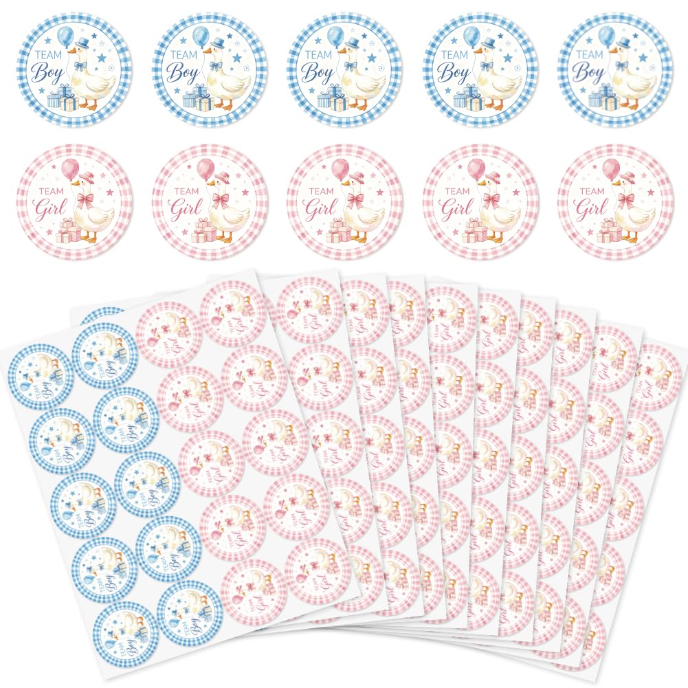 arricraft 200 Pcs Gender Reveal Stickers, 5cm/1.97inch Cartoon Goose Round Self-Adhesive Gender Reveal Labels Decorations Party Supplies Stickers for Shower Party Voting Game Ideas