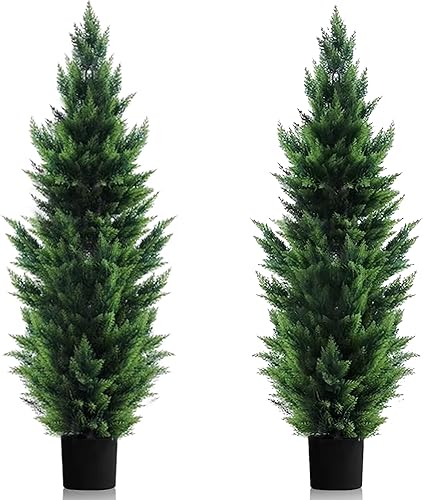 Árboles artificiales de cedro topiario de 6 pies, 70 pulgadas de alto para interiores y exteriores, plantas falsas realistas, decoración de porche