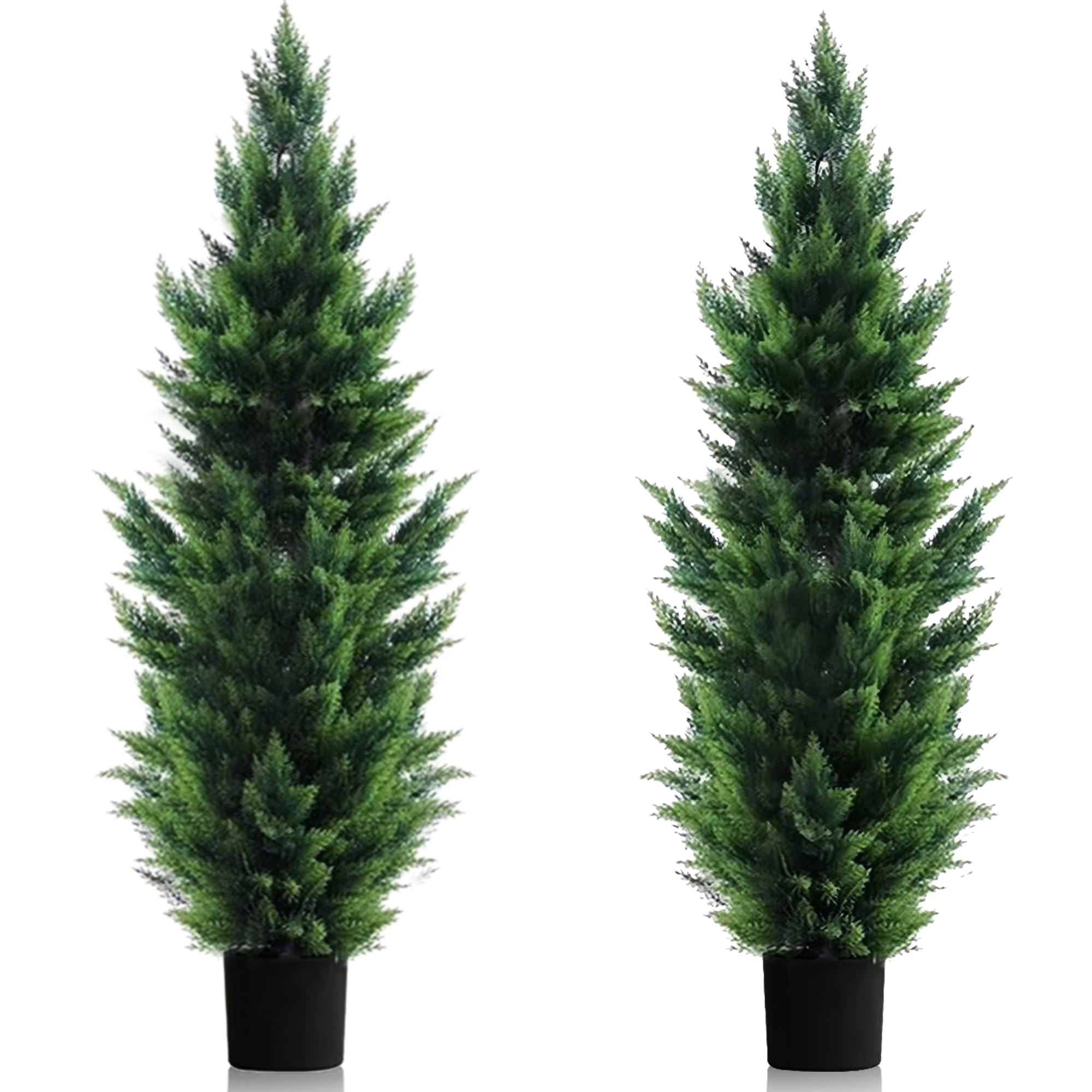 Two 6 Foot Outdoor Artificial Cedar Topiary Trees Uv Rated Potted Plants