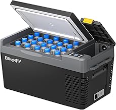 BougeRV Portable Car Refrigerator, 5.3 gal (20 L) -4.8 °F to 50.0 °F (-22 °C to 10 °C), Rapid Freezer, 3-Way Power Supply, DC 12 V/24 V, AC 100 V, Car Refrigerator, Cooler Box, Electric, Car Charging
