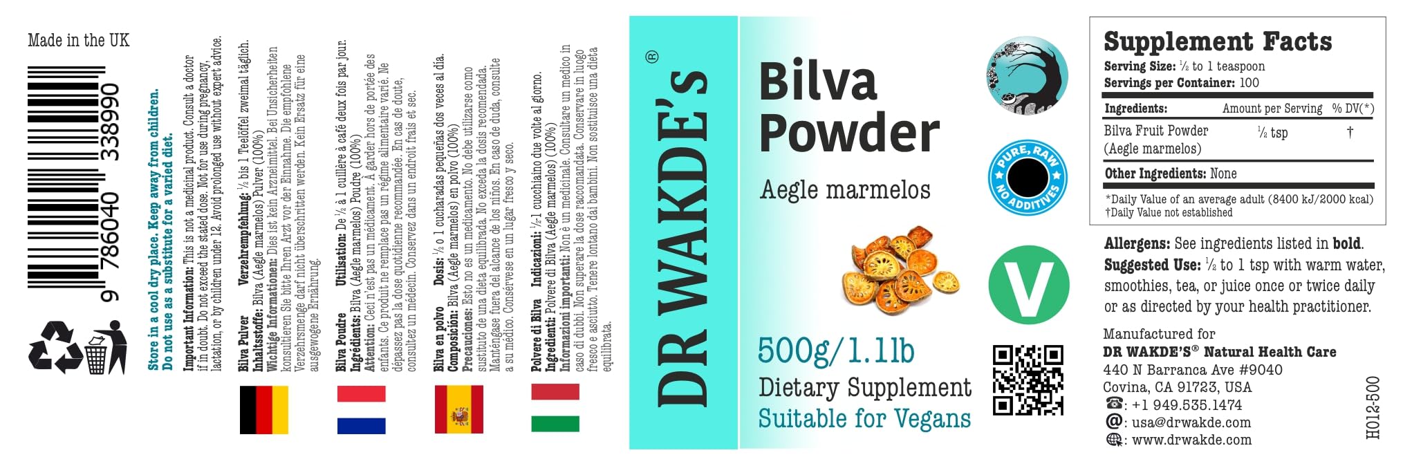 Bilva Fruit Powder (Bael fruit/Aegle Mermelos) -1kg (2.2lb)