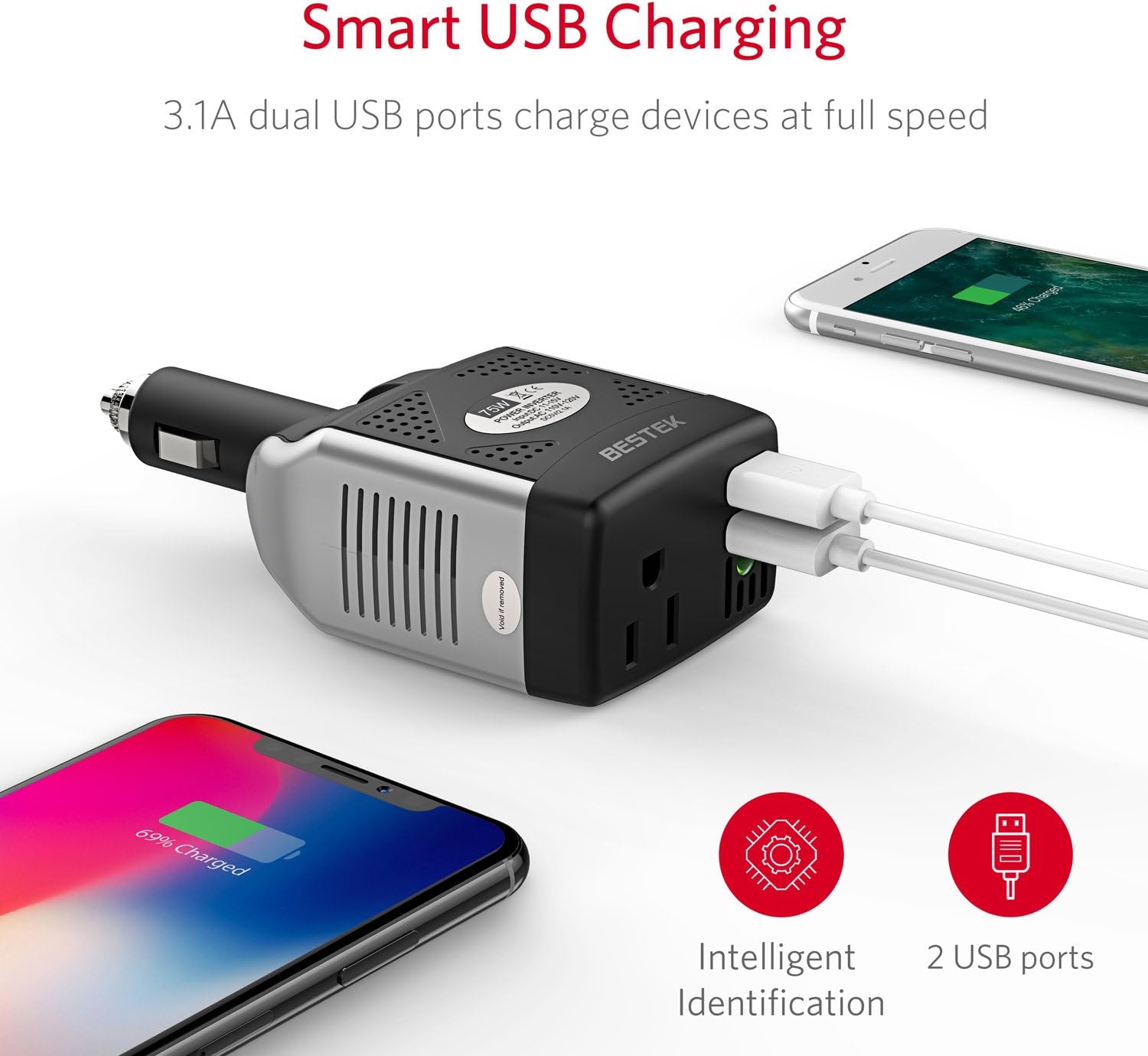 Limited BESTEK 75W Power Inverter DC 12V to 110V AC Car Inverter Power Converter Best BESTEK 75W Power Inverter DC 12V to 110V AC Car Inverter Power Converter