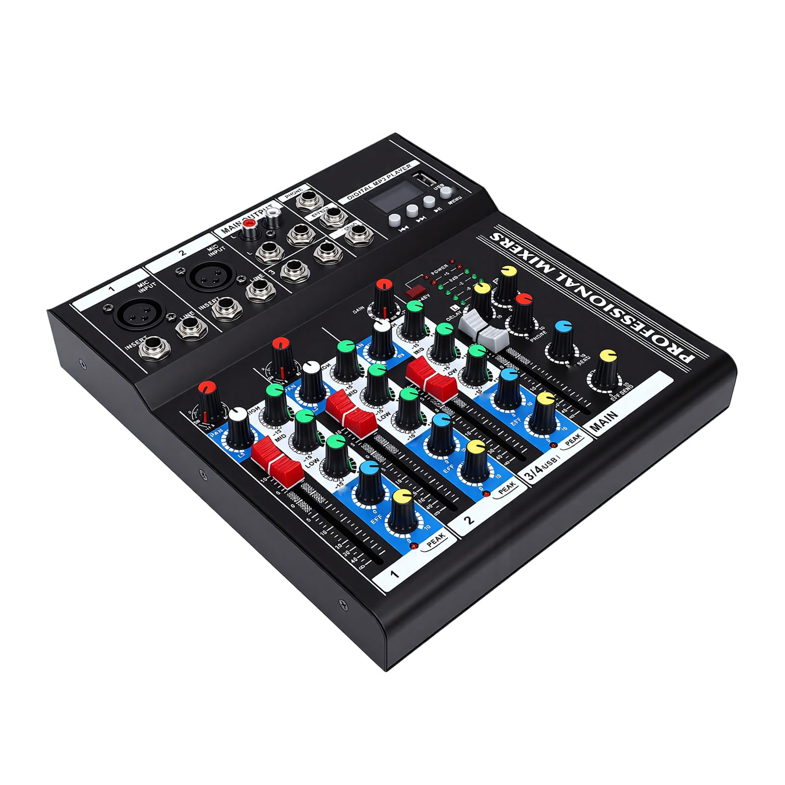 Keenso Mixer Audio, Scheda Audio Portatile in Acciaio Legato con Chip Bluetooth e DSP, Interfaccia USB a 5 con Alimentazione Phantom 48 V, per Registrazione in Studio Configurazione DJ Mobile
