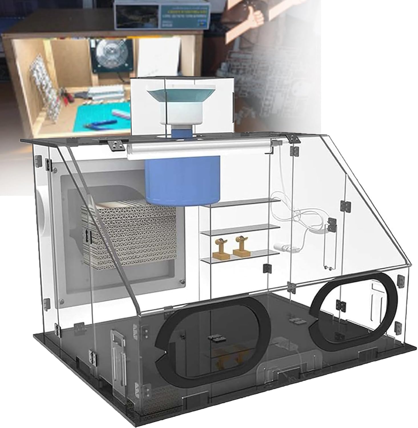 Portable Airbrush Spray Booth, Transparent Paint Booth Set, Paint Spray Box Set with Led Lights, 40w Exhaust Fan and Adjustable Temperature Heater (Transparent 50x43x36cm)