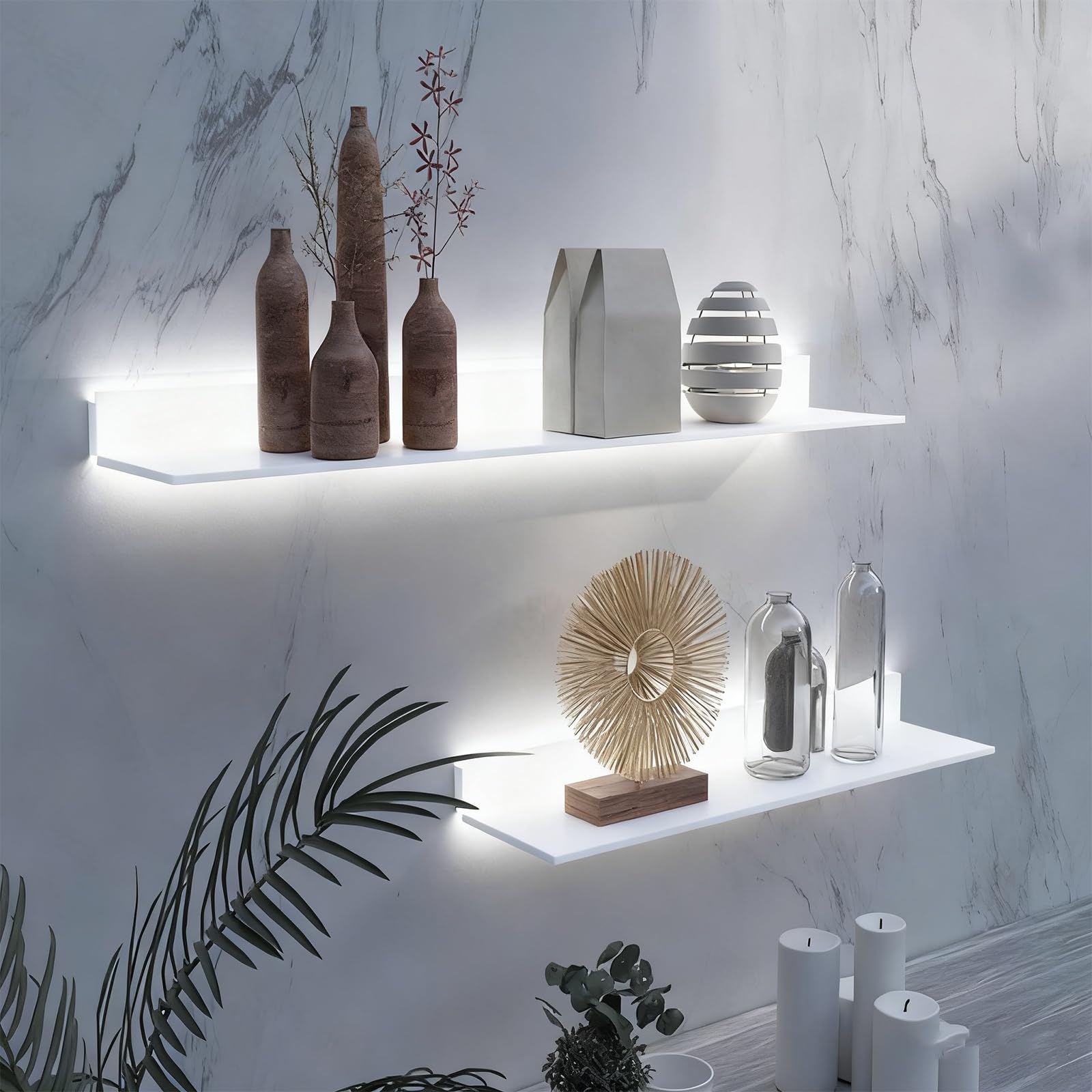 Étagère flottante LED blanche 60cm avec design invisible chic