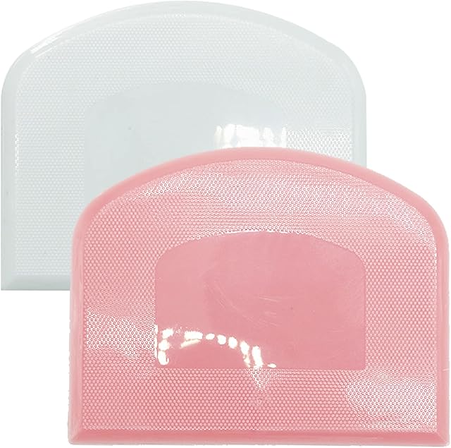 Set of 2 Dough Scrapers Bowl Scraper Plastic Pastry Bread Dough Cutter Flexible Cutter Chopper Home Kitchen Tools Bakeware for Baking(Pink+White)