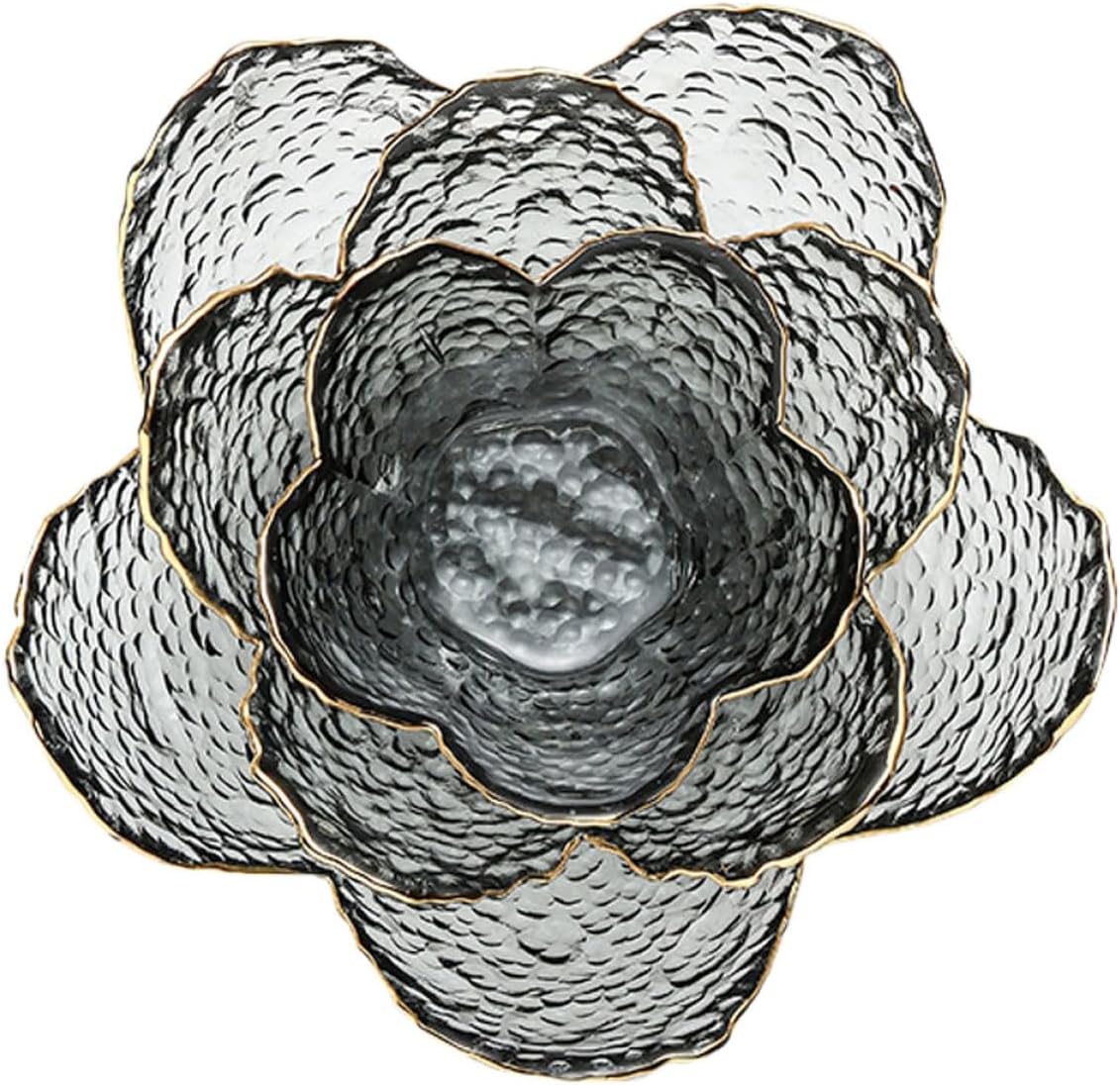 GARVALON 3pcs Grey Glass Flower Shaped Bowls Set, Fruit Salad Bowl, Dessert and Snack Serving Dish, Household Breakfast and Sauce Container for Kitchen Use
