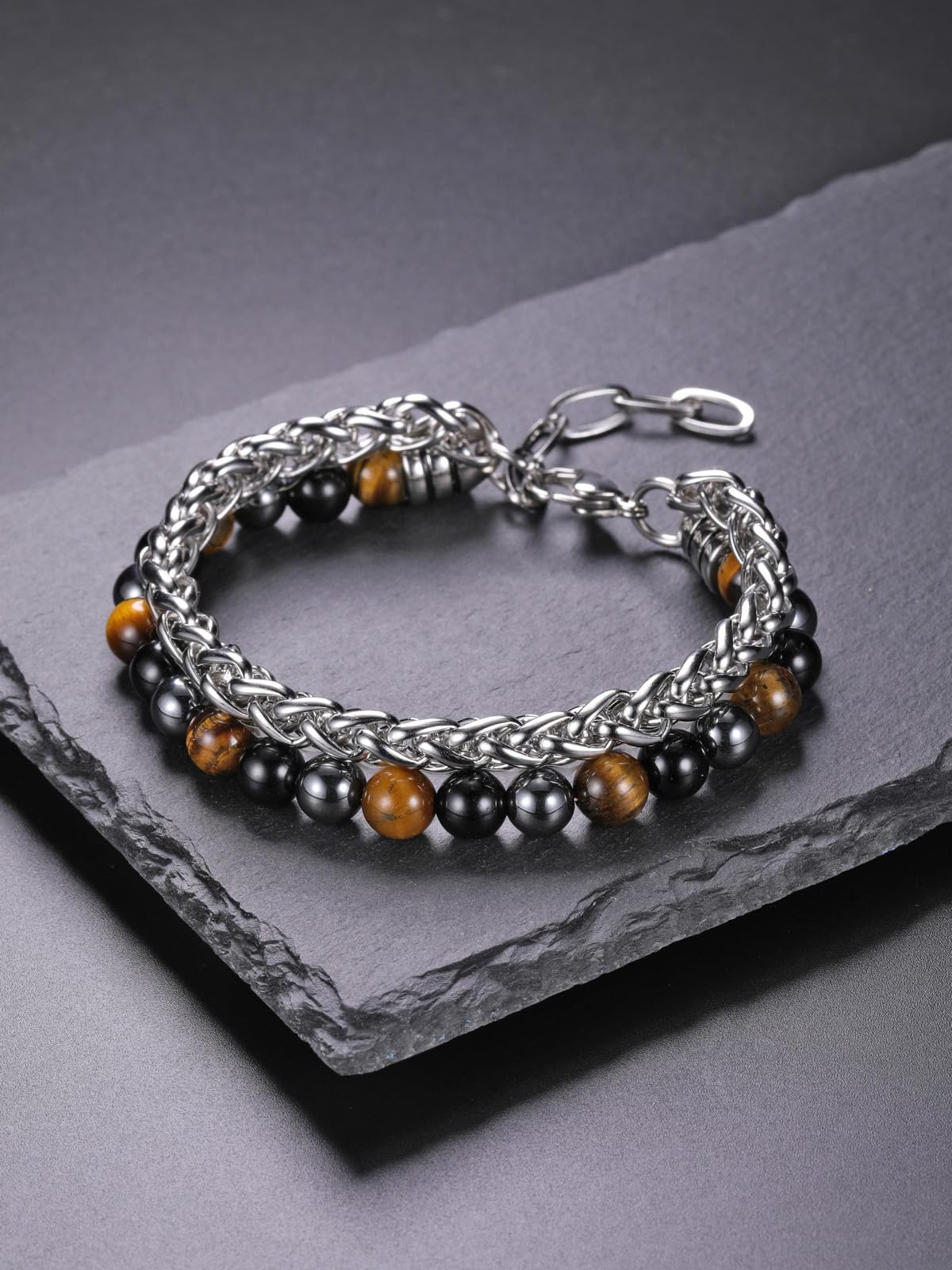 WZGWDC Herren-Armband mit Tigerauge-Obsidian-Hämatit-Kristall, Angstschutz für Männer, Schmuck, spirituelle Geschenke für Männer, Ihn, Valentinstag, Geburtstag