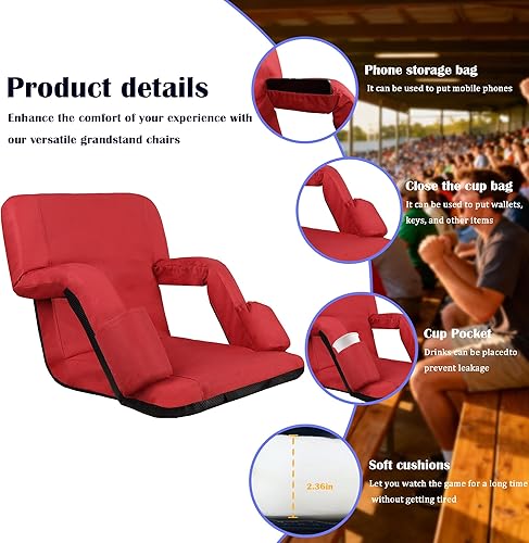 Miniatura 8 de Asientos de estadio con soporte para el respaldo, sillas gradas con respaldo y cojín extra ancho, asientos acolchados gruesos, asientos reclinables
