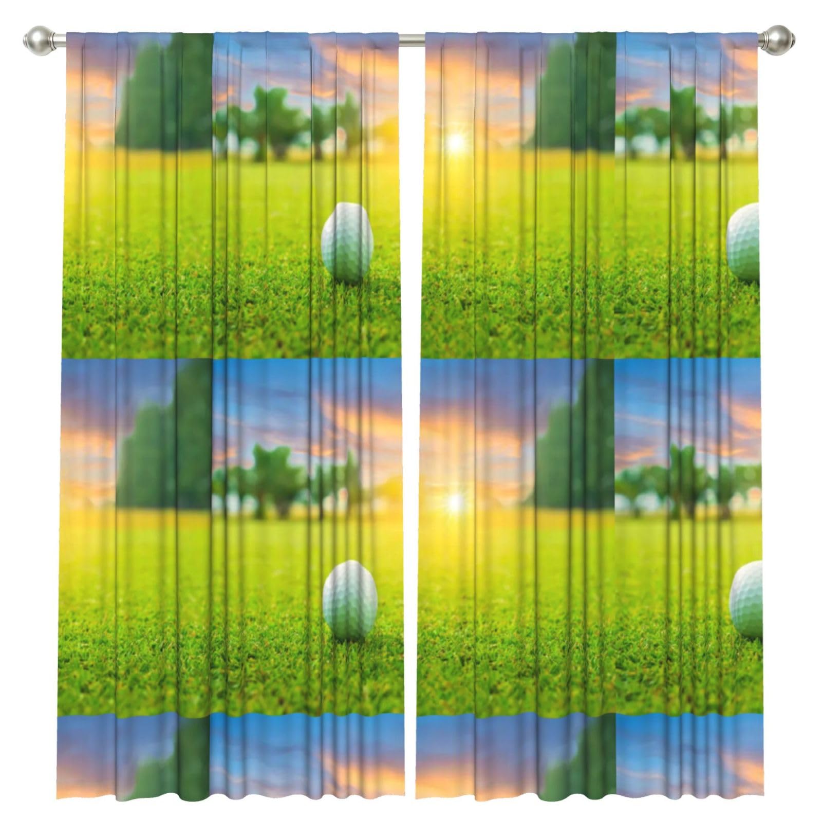 InOmak Green Golf Ball Sunset Printed, 2 Panels Window Curtains 52 x 84 Inch Blackout Curtains for Living Room Bedroom