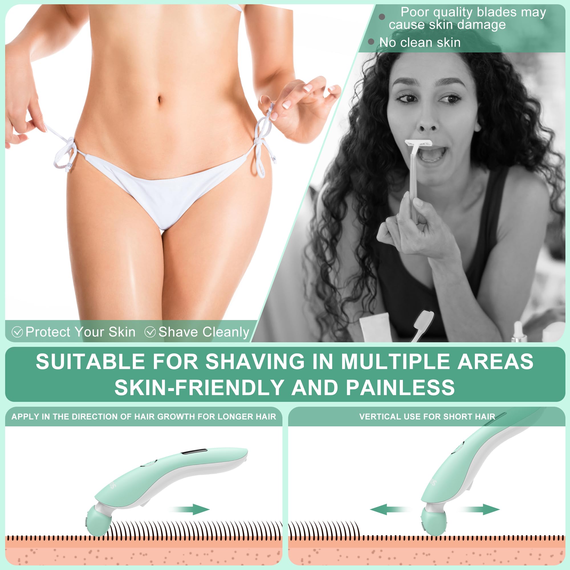Solimpia Electric Shaver for Women Electric Razor for Arm Leg Armpit Bikini Cordless Portable Painless Electric Shaver IPX6 Waterproof USB Rechargeable Dry Wet - Image 3
