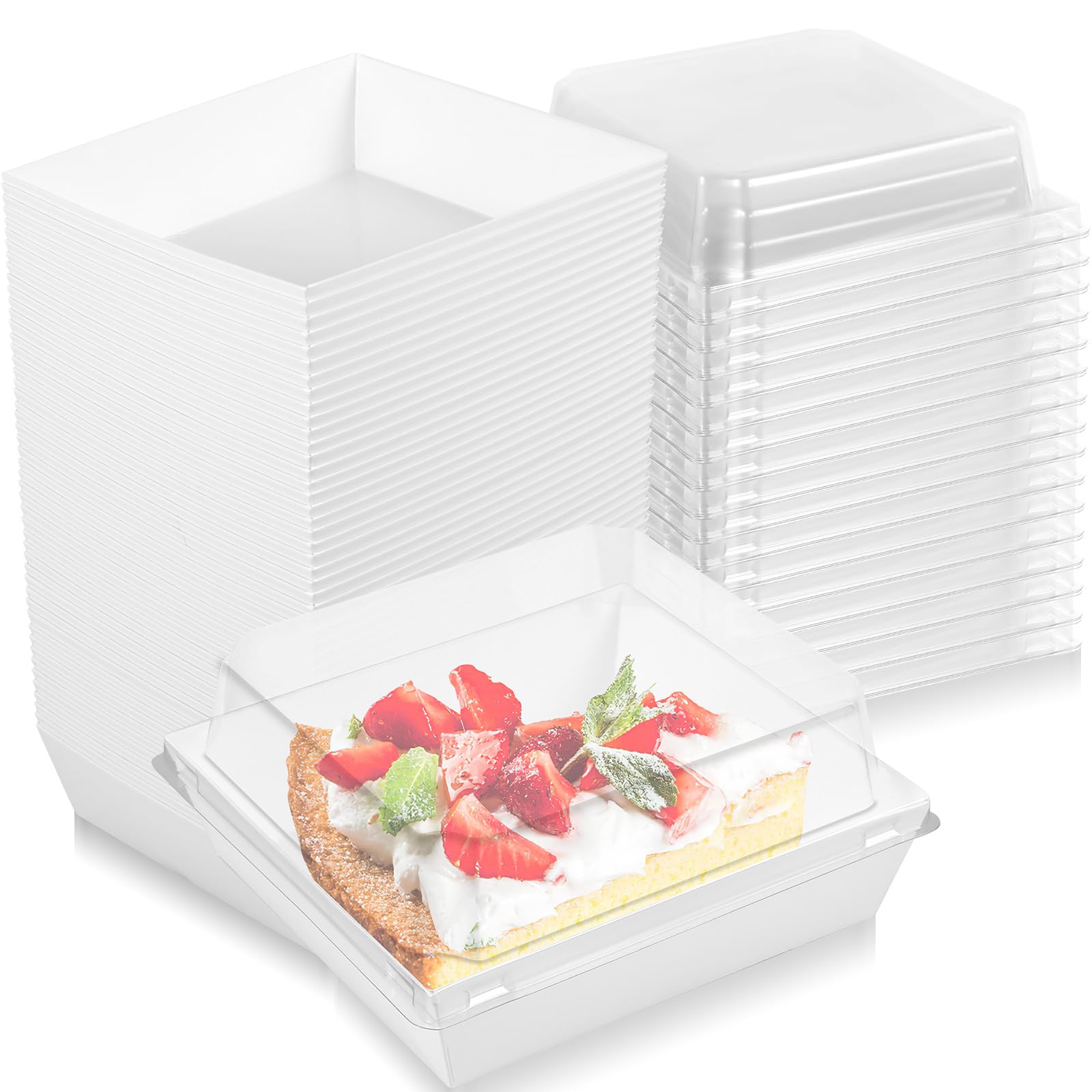 50 Pack Cake Slice Boxes with Clear Lids 12cm Square Oil-Proof Paper Charcuterie Boxes Reusable Dessert Boxes Sealed Cupcake Storage Box Food Containers for Muffins Slice Cakes Cookies Sandwiches