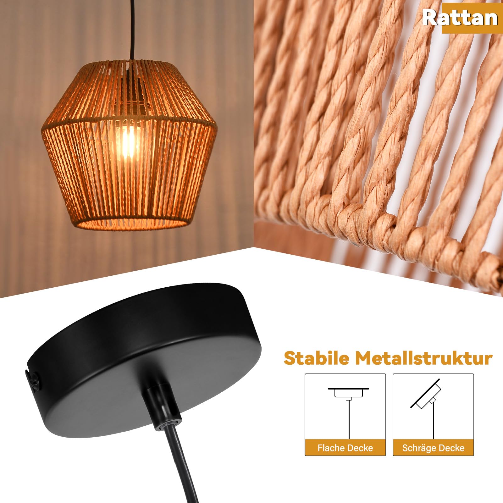 GBLY Lampada a Sospensione Vintage Rattan Lampada a Sospensione: Pranzo