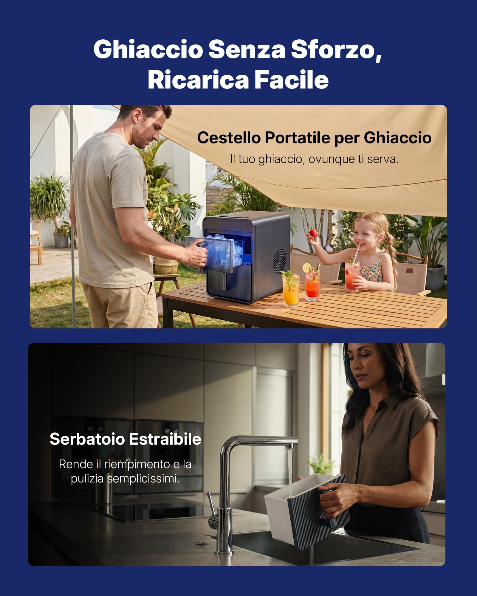 Upstreman Macchina per Ghiaccio con LED, Schermo Tattile Digitale, Serbatoio & Cestello Rimovibili, 9 Cubetti in 6-8 Min, 2 Dimensioni, Autopulente, Macchina Ghiaccio, Grigio, BI10