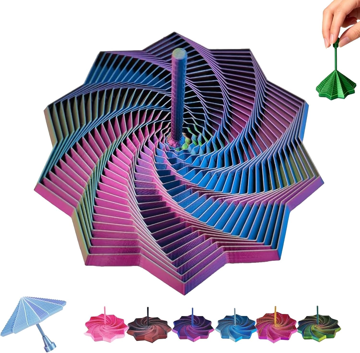 3D Printed Expanded Sensory Fidget Star,Expandable 4.33Inch Fractal Fidget Toys Octagonal with Detachable Handle,Honeycomb Whirling Spiral Design for ADHD & Stress Relief(#g,Large)