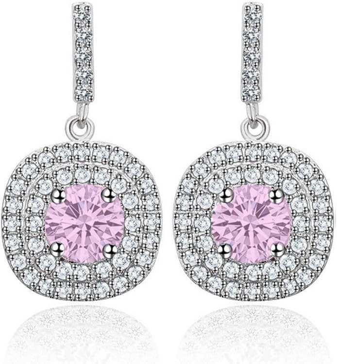 Platinum Plated Cubic Zirconia Pave Setting Halo Drop Earring, Cubic Zirconia Stud Earrings
